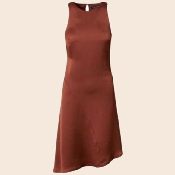 Banana Republic Bias Cut Asymmetrical Brown Rust Sleeveless Midi Dress Size 4 - Picture 2 of 13